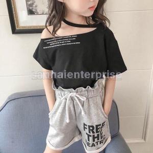 肩出しカットソートップス子供服キッズ女の子ジュニアTシャツ半袖コットンゆったりカジュアルインナー可愛い普段着通学着入学式夏服120-160cm｜tubamenami-store