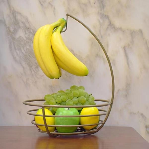 バナナツリーハンガー付きフルーツバスケットボウル、野菜収納スナックホルダーラックブレッドスタンド