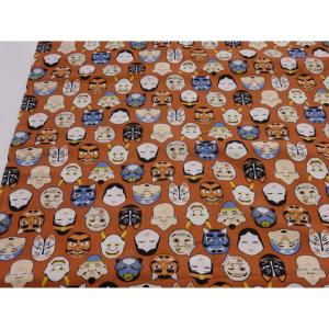 【10cm単位】 和柄 お面 ブラウン スケアー生地 108cm幅 日本製 綿100％ コットン 布 薄手 切り売り 入園入学 ハンドメイド 浴衣 甚平 巾着袋