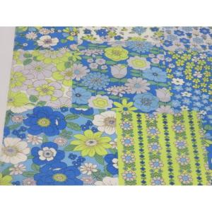 【10cm単位】 ナイロンオックス生地 レトロフラワーBR ブルー 112cm幅 日本製 ナイロン100％ 防水 布 ハンドメイド プールバッグ エコバッグ