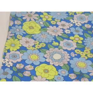 【10cm単位】 ナイロンオックス生地 レトロフラワー ブルー 112cm幅 日本製 ナイロン100％ 防水 布 ハンドメイド プールバッグ エコバッグ