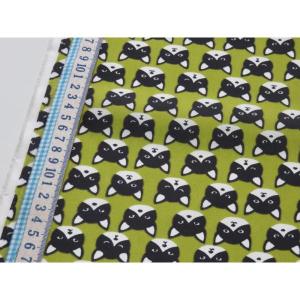 ナイロンオックス生地 ねこフェイス イエロー 120cm幅 日本製 ナイロン100％ 防水 布 ハンドメイド プールバッグ エコバッグ