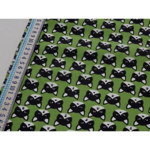 ナイロンオックス生地 ねこフェイス グリーン 120cm幅 日本製 ナイロン100％ 防水 布 ハンドメイド プールバッグ エコバッグ