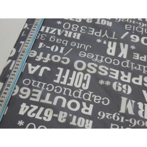ナイロンオックス生地 英字 グレー 120cm幅 日本製 ナイロン100％ 防水 布 ハンドメイド プールバッグ エコバッグ