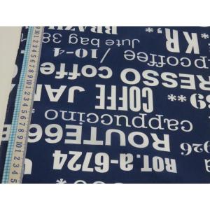 ナイロンオックス生地 英字 ネイビー 120cm幅 日本製 ナイロン100％ 防水 布 ハンドメイド プールバッグ エコバッグ