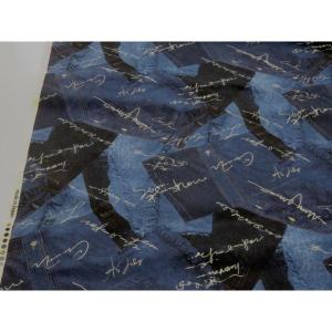 デニム＆英字 ネイビー オックス生地 布地 108cm幅 日本製 綿100％ コットン 生地 切り売り 入園入学 男の子 女の子 ハンドメイド 巾着 お弁当袋