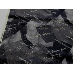デニム＆英字 ブラック オックス生地 108cm幅 日本製 綿100％ コットン 生地 切り売り 入園入学 男の子 女の子 ハンドメイド 巾着 お弁当袋