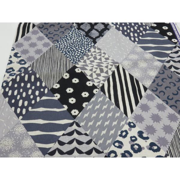 echino エチノ Rhombus ダイヤパッチ柄 ブラック 綿麻キャンバス生地　古家悦子 生地 ...