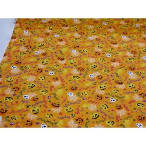 ハロウィン 3 オレンジ シーチング生地 108cm幅 日本製 綿100％ コットン プリント生地 布 薄手 切り売り ハンドメイド エプロン インテリア