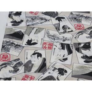 【10cm単位】 和柄 浮世絵 ベージュ スケア生地 108cm幅 日本製 綿100％ コットン 布 薄手 切り売り 入園入学 ハンドメイド 浴衣 甚平 巾着袋