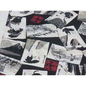 【10cm単位】 和柄 浮世絵 ブラック スケア生地 108cm幅 日本製 綿100％ コットン 布 薄手 切り売り 入園入学 ハンドメイド 浴衣 甚平 巾着袋