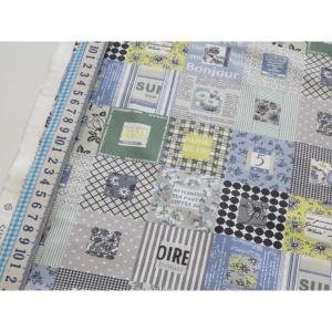 小関鈴子 ブロック柄 118 グリーン チンツ加工シャーティング生地 復刻柄 有輪 YUWA 布地 服地 コットン パッチワーク