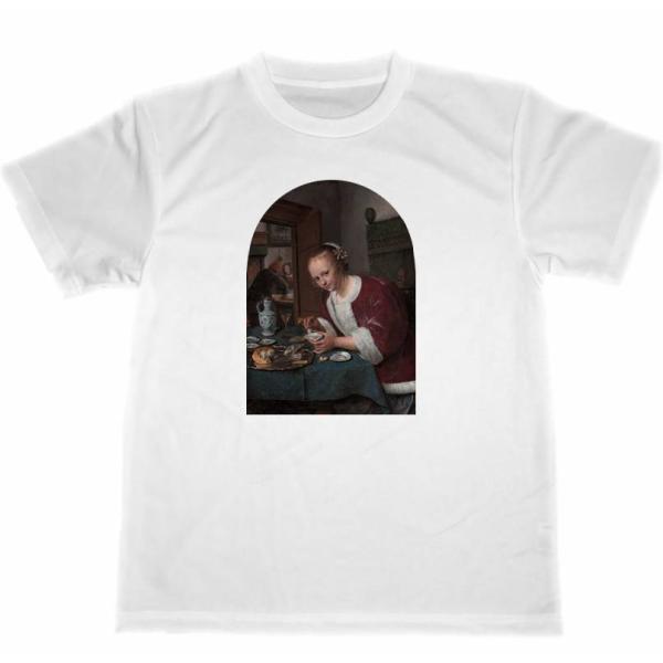 ヤン・ステーン　牡蠣を食べる少女　ドライ　Tシャツ　名画　絵画　グッズ　美術　アート オイスター　バ...