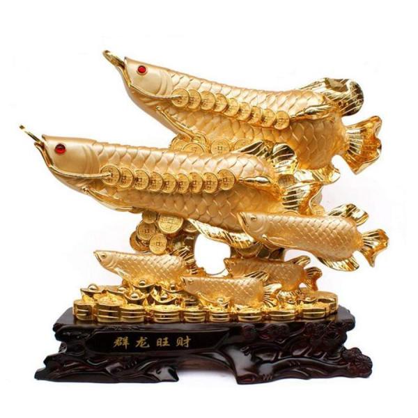 風水アロワナ彫像、中国の伝統風水彫刻アロワナコレクション像 アートワーク 家の装飾風水インテリア富と...