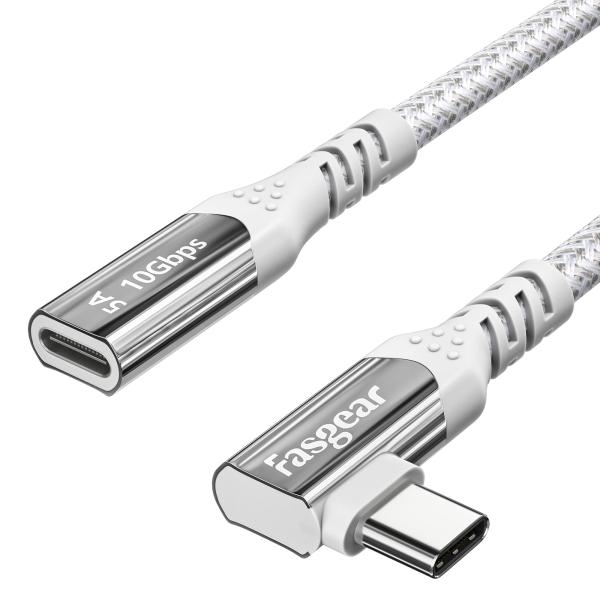 Fasgear USB C 延長ケーブル l字型 1M 10Gbps USB 3.2 Type C ...