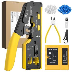 Proster RJ45 圧着工具 LANコネクタ かしめペンチ CAT5/CAT6/CAT7対応 RJ45貫通型コネクター付属 ケーブルテスター 替