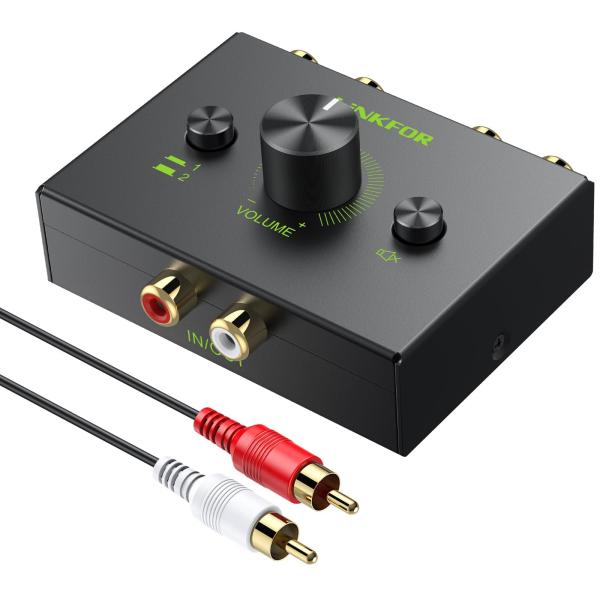 LiNKFOR R/Lステレオ 音声スイッチャー ２入力1出力/１入力2出力 双方向切替 RCAステ...