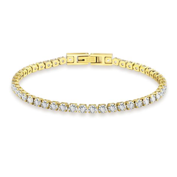 KRKC&amp;CO テニスブレスレット レディース 幅3mm ジルコニア K14金メッキ サージカルステ...