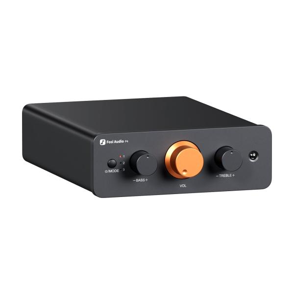 Fosi Audio P4 ミニプリアンプ 3つの RCA 入力付き アンプ/アクティブサブウーファ...