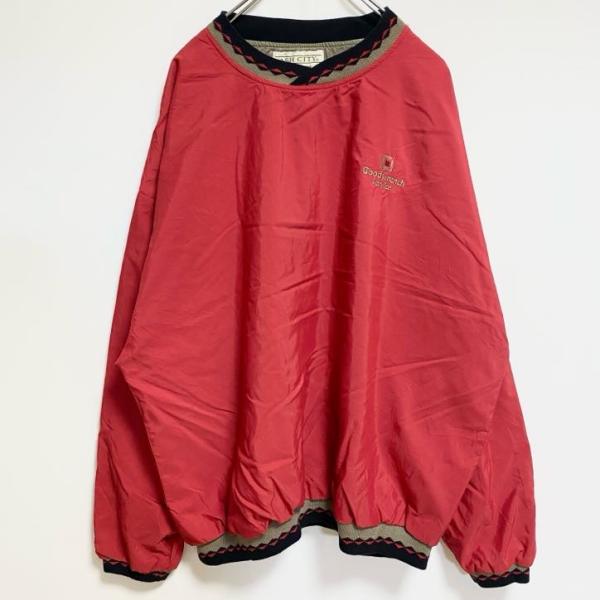 古着 used　ASH CITY　長袖ナイロンプルオーバー　ワンポイント刺繍　赤　レッド　秋冬服　ビ...