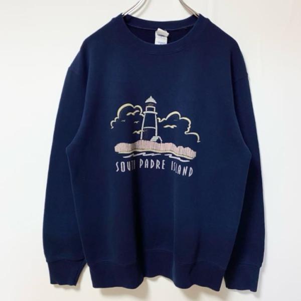 FRUIT OF THE LOOM　長袖プリントスウェット　トレーナー　サウスパドリーアイランド　紺...