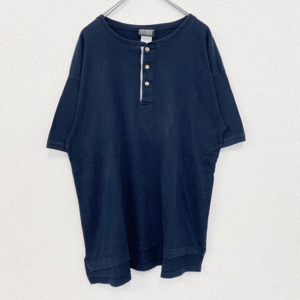 KNIGHTSBRIDGE　半袖無地Tシャツ　シンプルデザイン　ノームコア　ヘンリーネック　ネイビー...