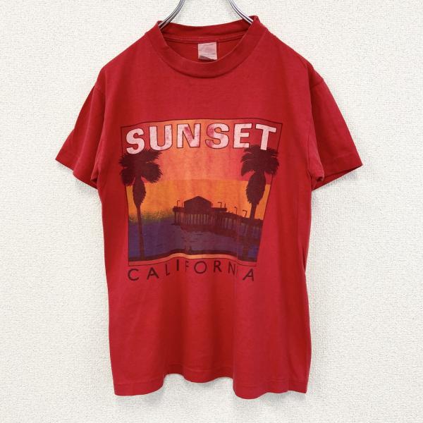 古着 used　半袖プリントTシャツ　SUNSET　CALIFORNIA　風景　90s　シングルステ...