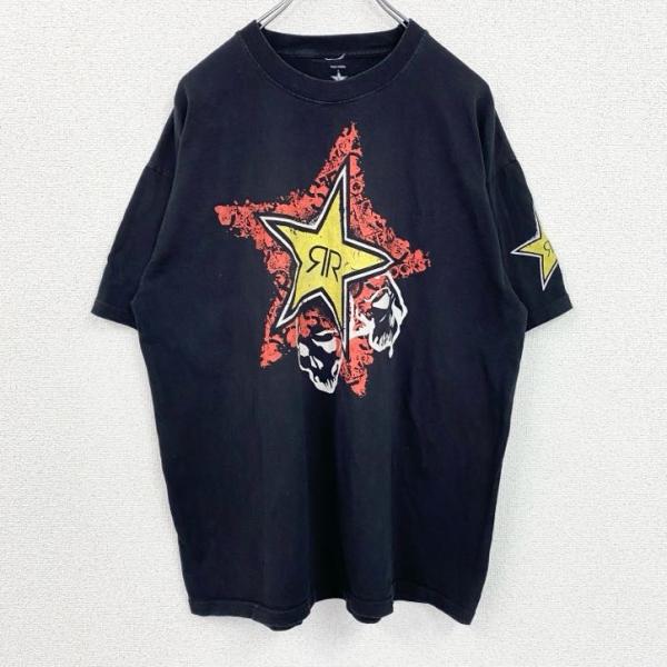 THIS IS INSIDE　半袖両面プリントTシャツ　ROCKSTAR　星　エナジードリンク　黒　...