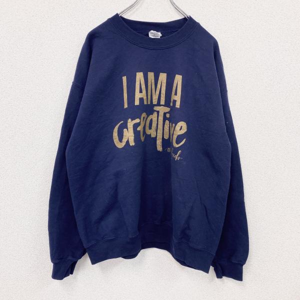 GILDAN　スウェット/トレーナー　I AM A creaTive　紺　ネイビー　Lサイズ　古着