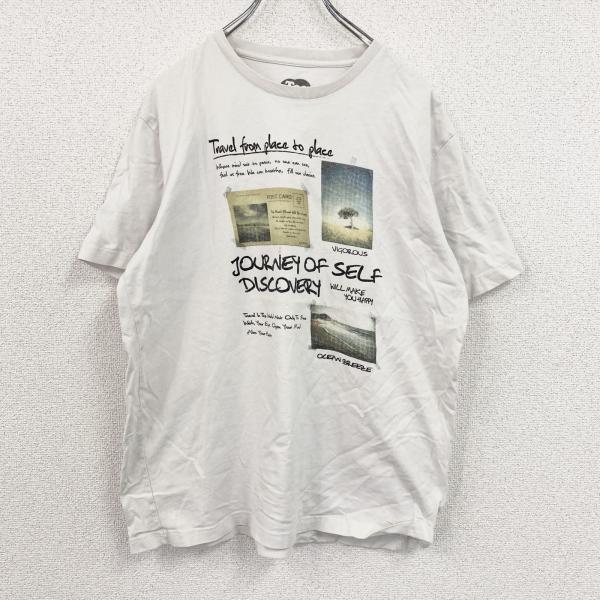 Tee time　半袖プリントフォトTシャツ　英字プリント　白　ホワイト　XLサイズ　古着