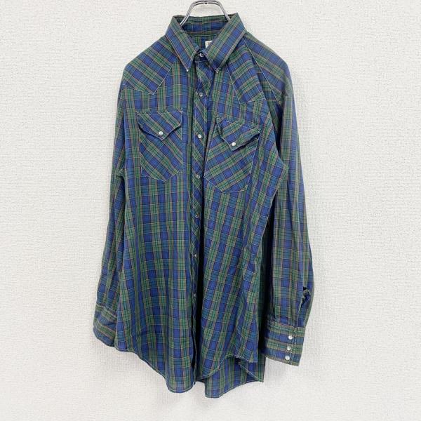 〜90s　RUDDOCK　長袖シャツ　ウエスタンシャツ　チェック柄　緑　グリーン　青　ブルー　Reg...