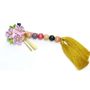 自然色の染珠のかんざし 7636現品のみ 大きな染珠を連ねた花柄のヘアクリップ｜turfan
