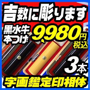 印鑑 3本セット 字画鑑定 実印 銀行印 認印 黒水牛 開運...