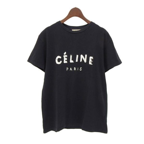 セリーヌ ペイント ロゴ Tシャツ メンズ ブラック CELINE 中古 【アパレル・小物】