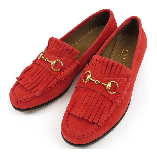 グッチ ホースビット スウェード ローファー 351305 レディース レッド GUCCI 中古 【...
