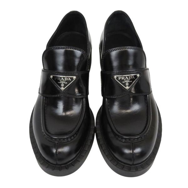 プラダ チョコレート ブラッシュドレザー ローファー レディース ブラック PRADA 中古 【アパ...