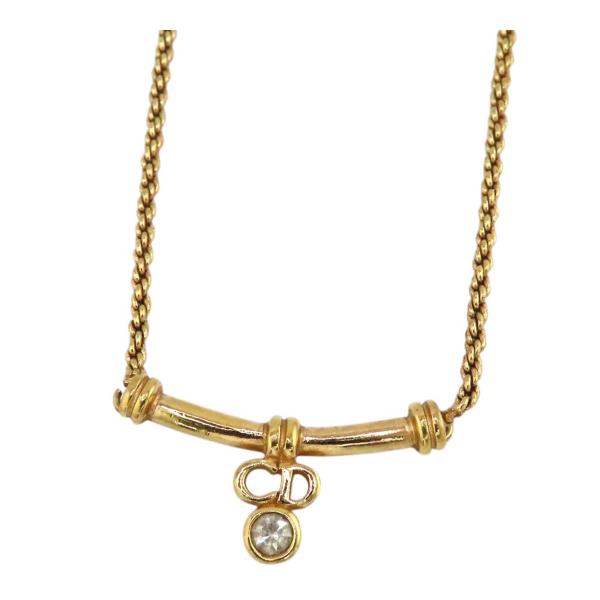 ディオール ロゴ ラインストーン ネックレス GP ユニセックス ゴールドカラー Dior 中古 【...