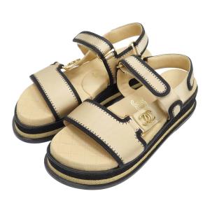 シャネル ココマーク サテン スポーツサンダル マトラッセ G32676 レディース ベージュ CHANEL 中古 【アパレル・小物】