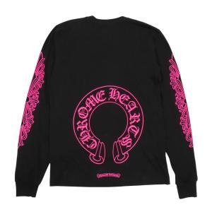 クロムハーツ バック ホースシュー 袖フローラルクロス ロングスリーブ Tシャツ メンズ ブラック [美品] 中古 【アパレル・小物】