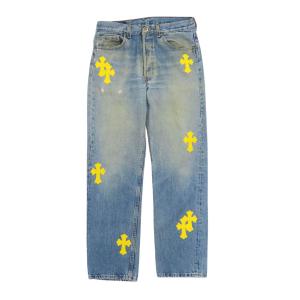 クロムハーツ リーバイス 501 クロスパッチ デニムパンツ メンズ ブルー イエロー CHROME HEARTS 中古 【アパレル・小物】