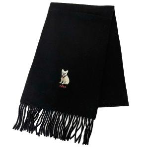 【希少デザイン】ポロラルフローレン フレンチブルドッグ刺繍マフラー　ストール　紺 POLO RALPH LAUREN Polo Ralph Lauren ポロ ラルフローレン