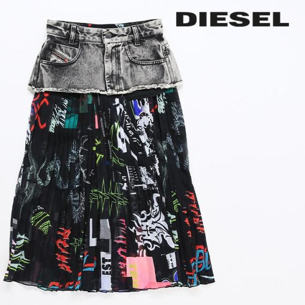 ディーゼル DIESEL シースルーシフォンスカート レディース デニムレイヤード サイドスリット ...