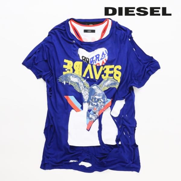 ディーゼル DIESEL 半袖Tシャツ カットソー レディース デストロイ加工 カットアウトデザイン...