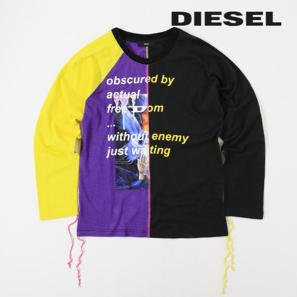 ディーゼル DIESEL 長袖Tシャツ カットソー レディース グラフィックプリント 切替 ビッグシ...