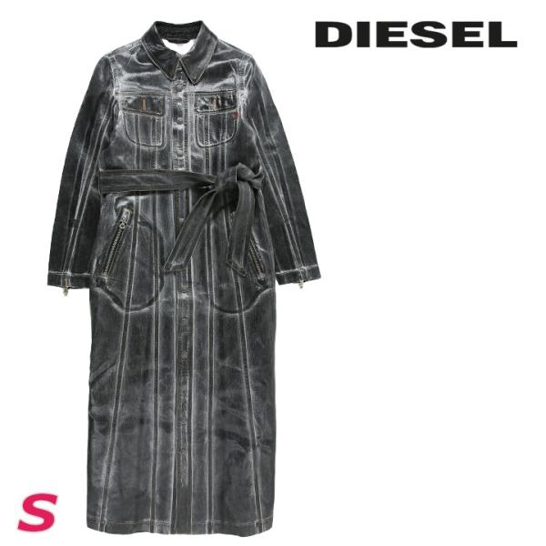 ディーゼル DIESEL デニムシャツワンピース レディース コーティング加工 共布ベルト付き 長袖...