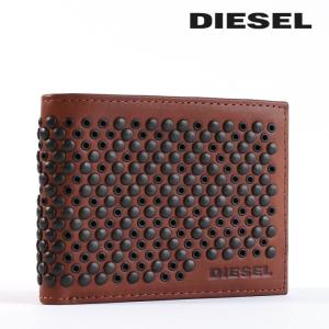 ディーゼル DIESEL レザーウォレット 革財布 メンズ レディース 男女兼用 牛革 本革 メタルスタッズ 二つ折り HIRESH XS