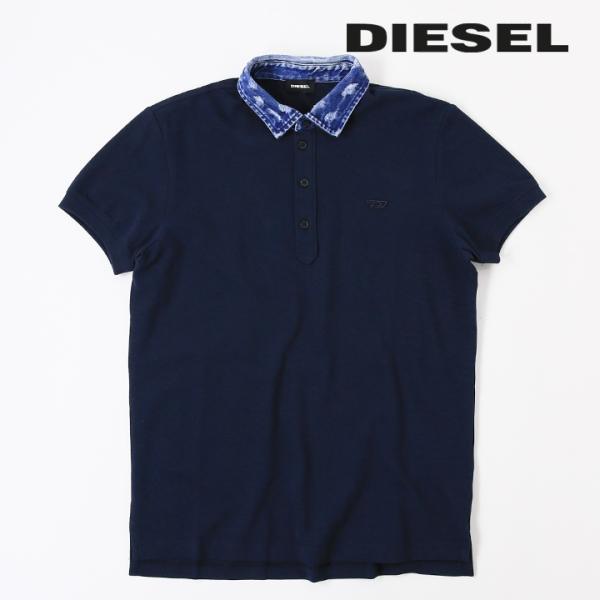 ディーゼル DIESEL 半袖ポロシャツ メンズ 襟ダメージ加工デニム切替 ワンポイントロゴ 鹿の子...