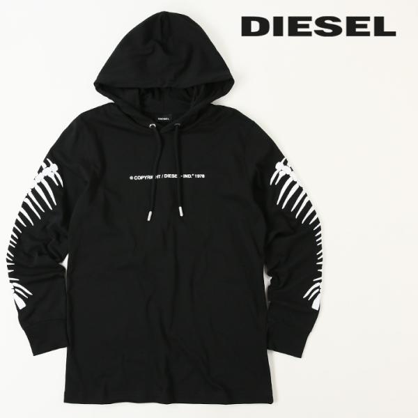 ディーゼル DIESEL 長袖Tシャツ カットソー メンズ ラバーロゴ 刺繍装飾 フード付き ロンT...