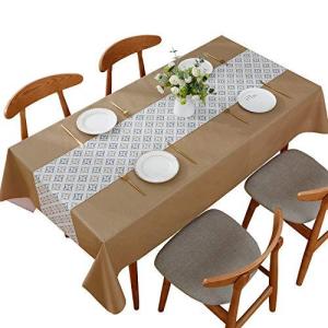 remecle テーブルクロス テーブルカバー 撥水 PVC 北欧 137cm x 220cmずれにくい 汚れ防止 手入れ簡単 ダイニングテーブル 長方形 cloth2tランナーブラウン