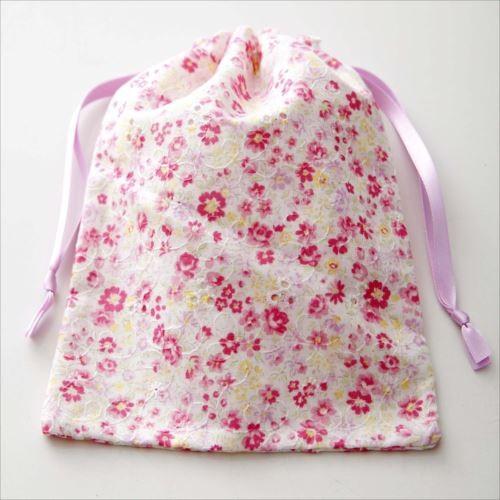 ツーヨン 抗菌巾着 花柄ピンク １枚入り T-73